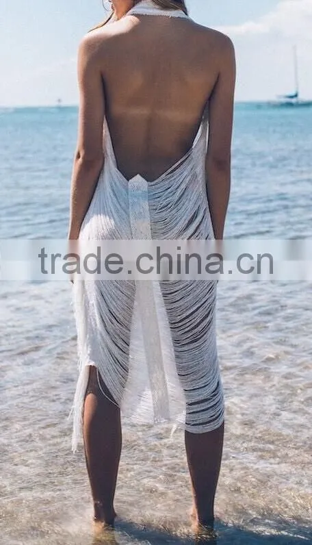 EY1921B Women's White Crocheted Long Cardigan Hollow Out Long Blouse Thin Coat for Beach Casual Wear