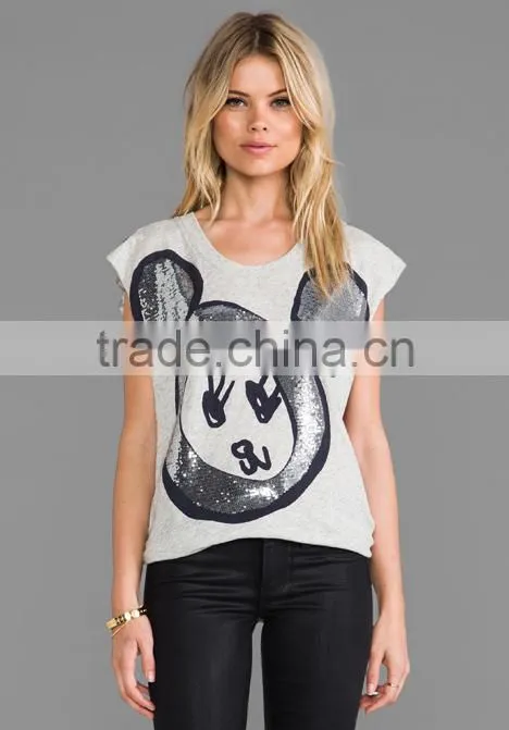 lady sequin t-shirts in grey marle