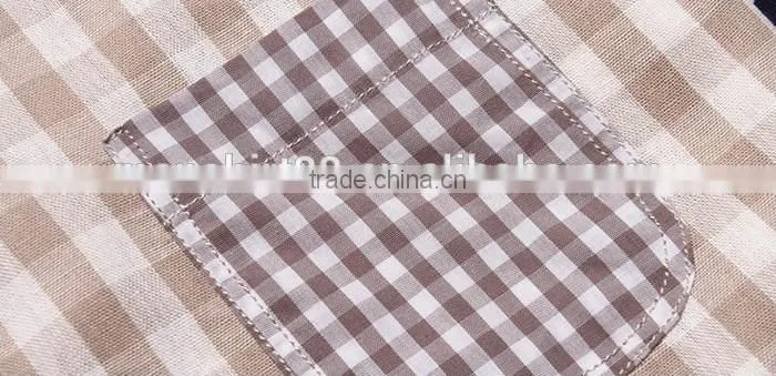 2016 khaki color men plaid linen shirt