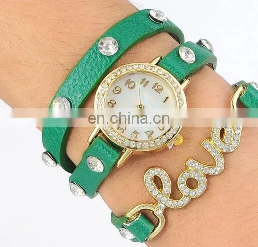 Newest Design Women Watches Retro Faux Leather Quartz Wristwatch with Bronze LOVE Word Luxury Watches Ladies