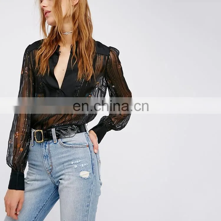clothing spring sheer sleeves lady latest fashion blouse design 2016