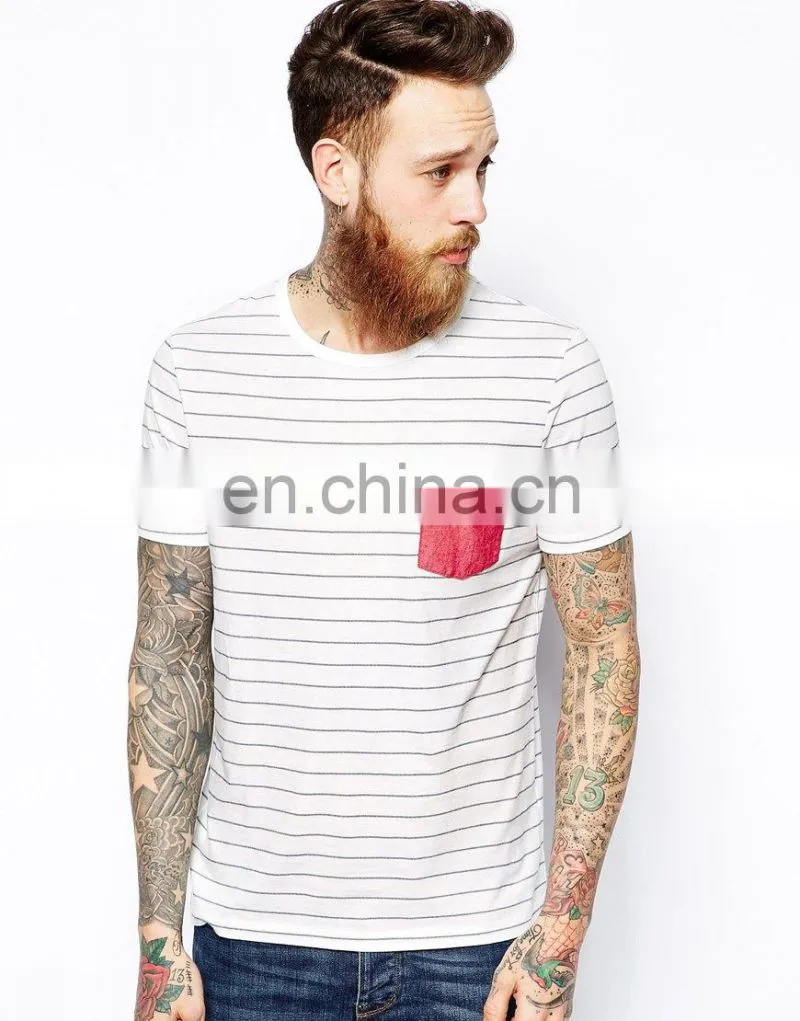 T-Shirt With Stripe/front print custom designs tshirt/high fashion men clothing/model-sc310
