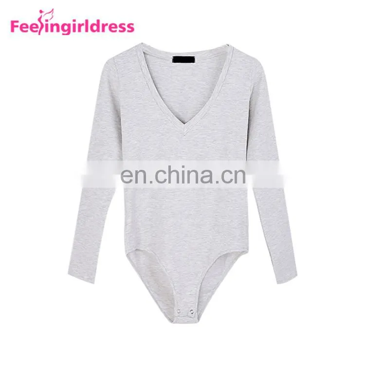 Fashion Autumn Khaki Long Sleeve Winter Thong Bodysuit Jumpsuit Fancy Romper