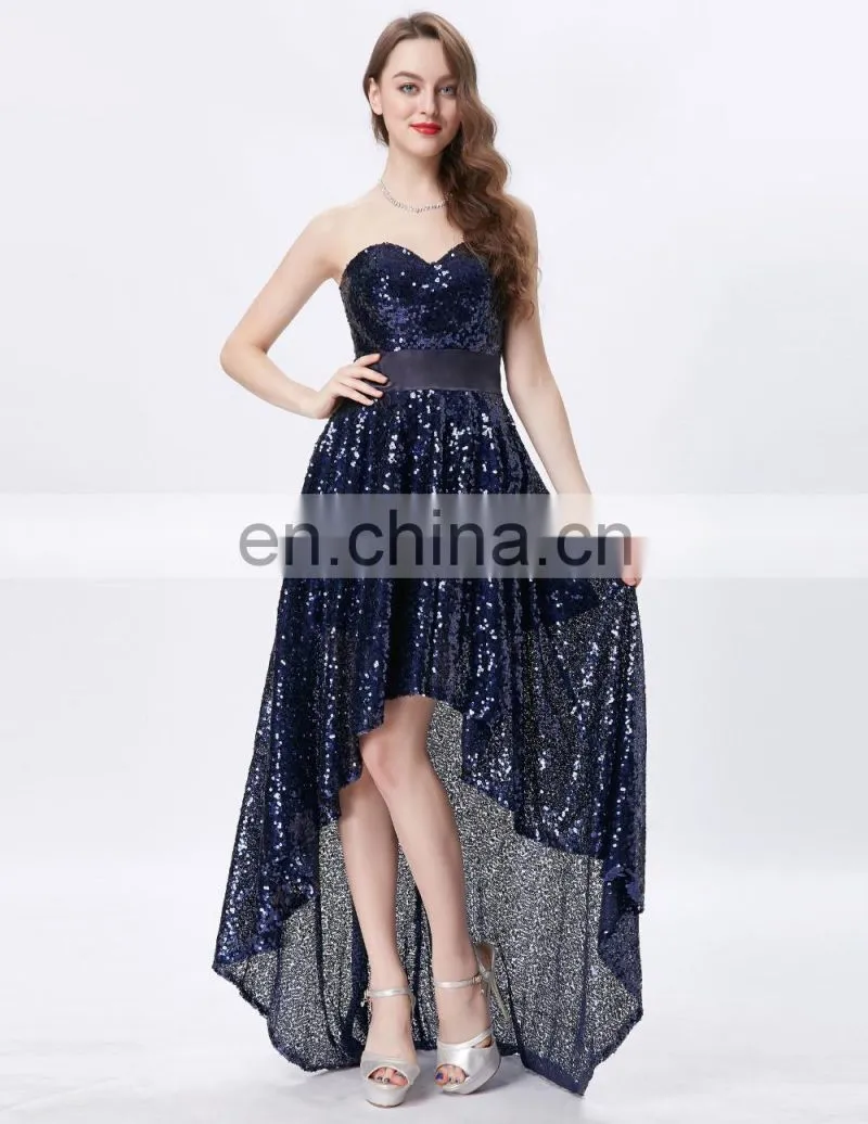 Grace Karin New Strapless Sweetheart Navy Blue Short Front Long Back Prom Dress With Shining Sequins CL6240