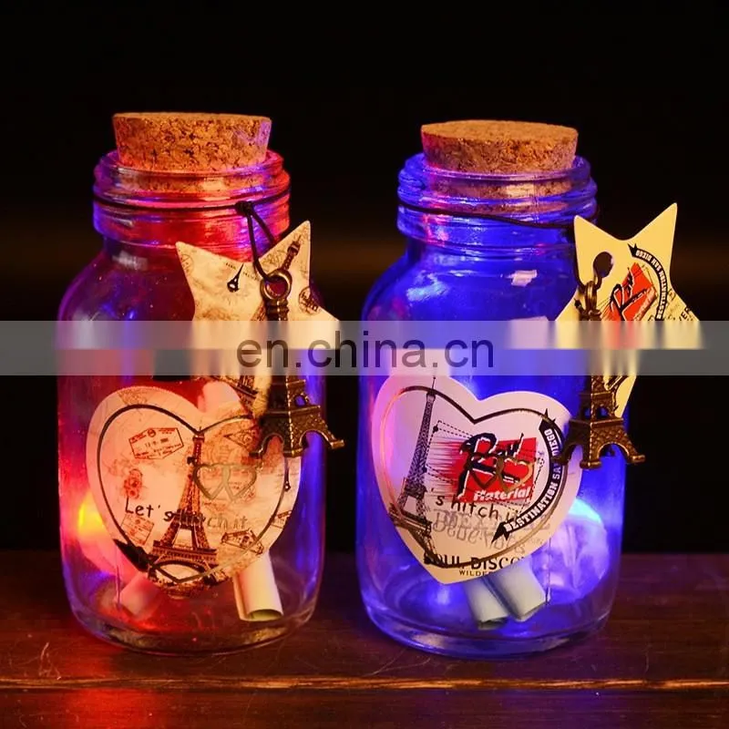 round shaped wishing glass bottle led light wishing bottle with Eiffel Tower charms for girlfriend gifts