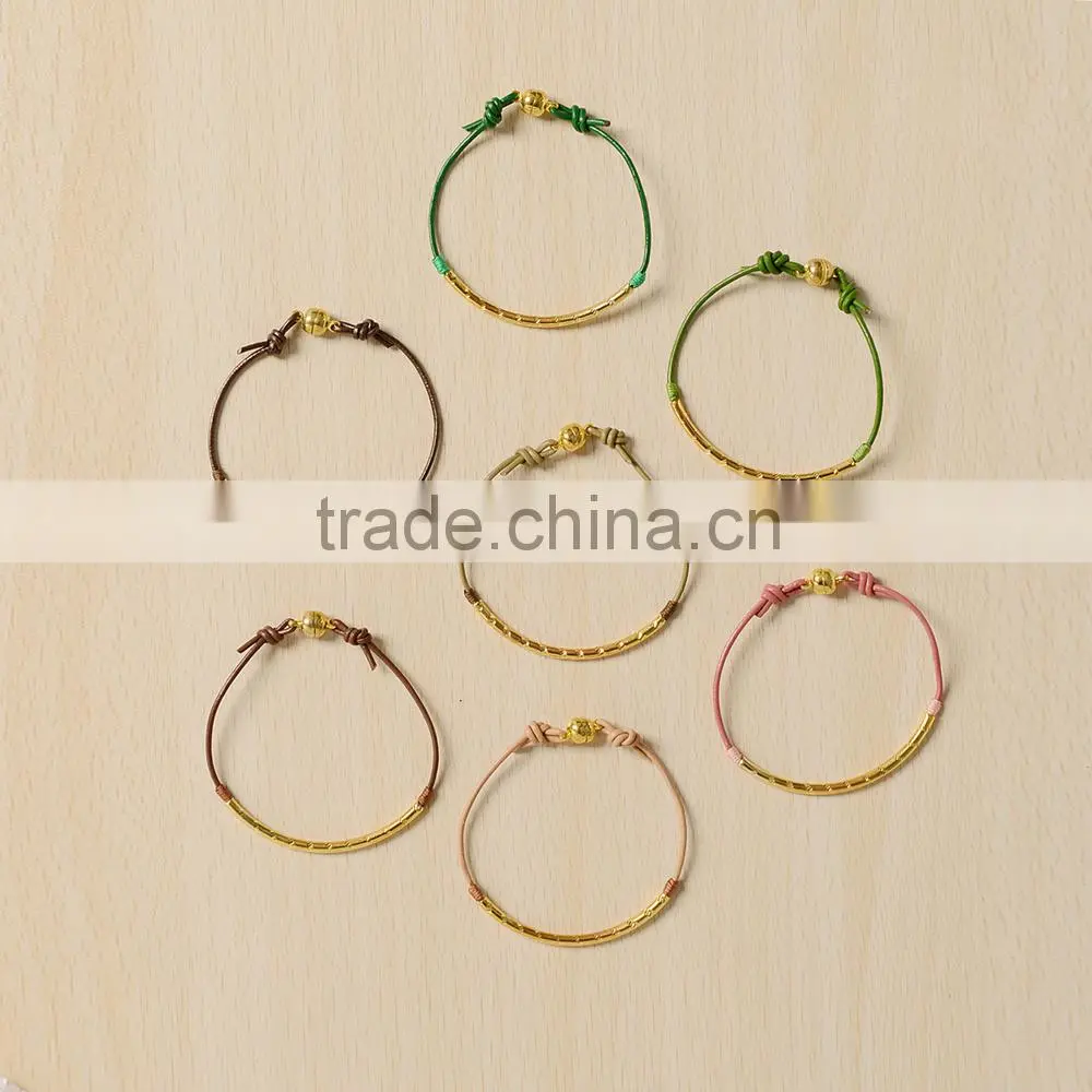 Leather string bracelet gold plated jewelry for girls jewelry