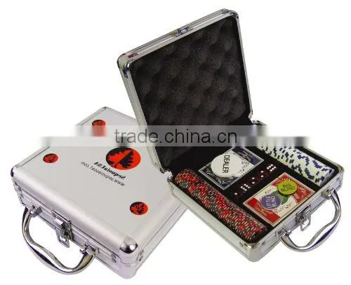 round corner 100pcs poker chip set aluminum case with 100 chips and cards