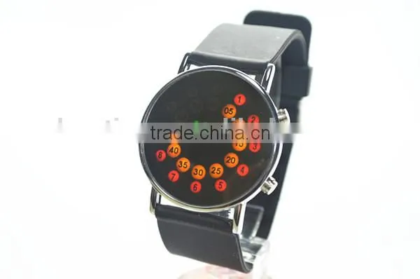 Mirror face led watch for young women with silicone band, roll ball led lights,alloy watch case