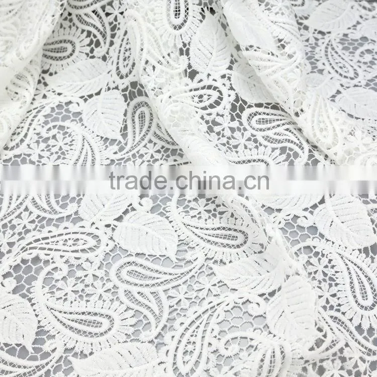 Top quantity new product leaves pattern bulk white dress making indian embroidery fancy laces fabric