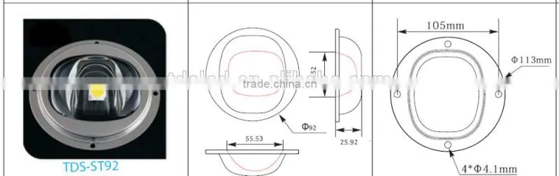92mm 100W 120W 150W COB LED Optical glass lens