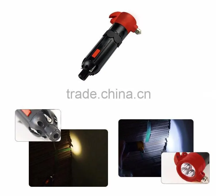 Emergency seatbelt cutter and window hammer breaker with high beam use more safety