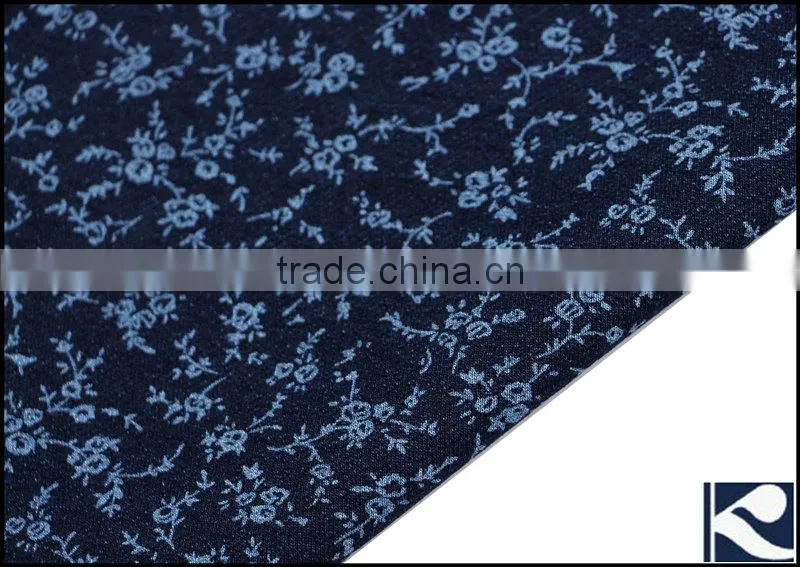 75% indigo knit print denim fabric