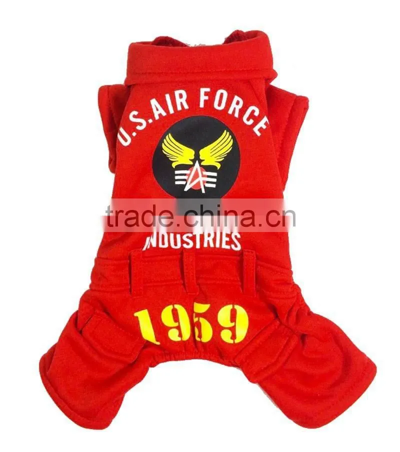 200 pcs sold in one Day Fit for Spring and Autumn USA Air Force Printed Red Dog Fleece Pet Clothes
