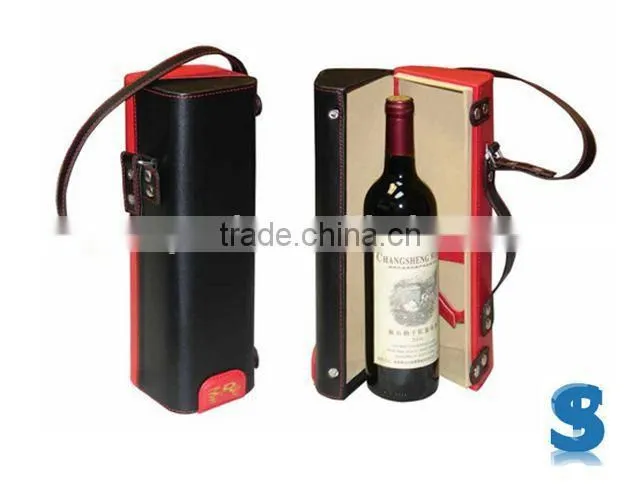 High End PU Leather Wooden Wine Bottle Gift Box W1191