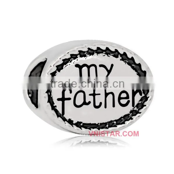 Vnistar Antique silver plated oval shped Friend & family name stamped European beads for bracelet jewelry PBD019