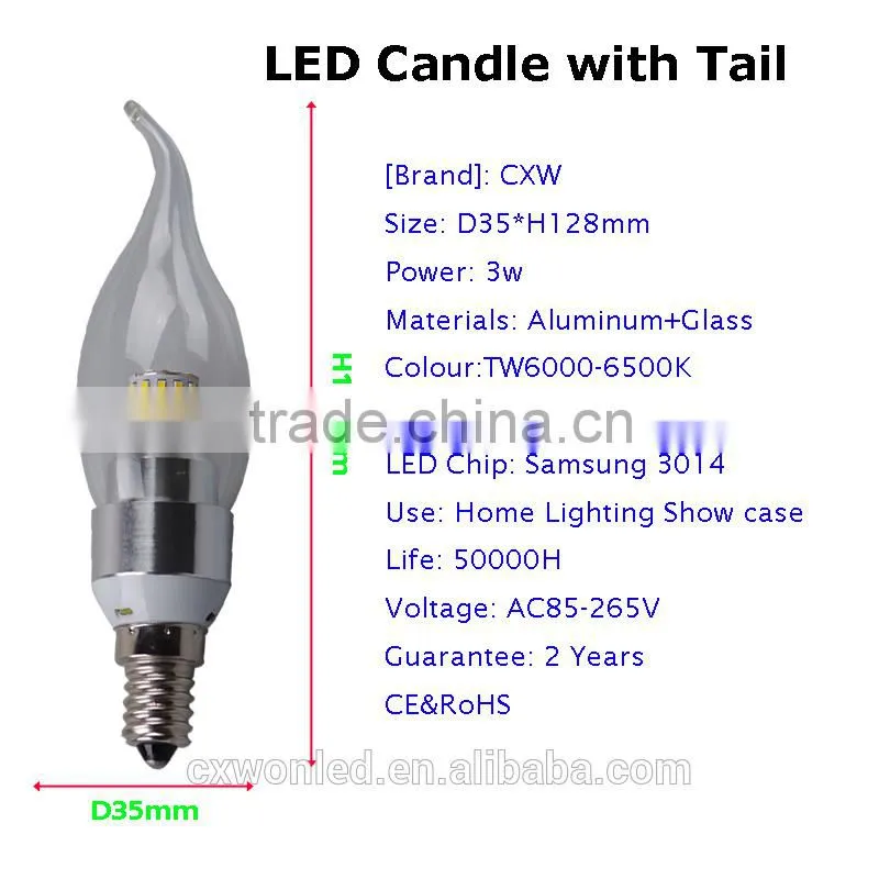Hot Sale Indoor Led Candle Bulb, 3W Led Candle Bulb Lamps, E14 Led Candle Bulb Light