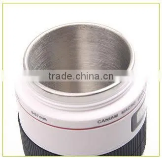 2nd Generation Camera Lens Tea Coffee Cup Mug Stainless Steel for Canon Black 24--105mm