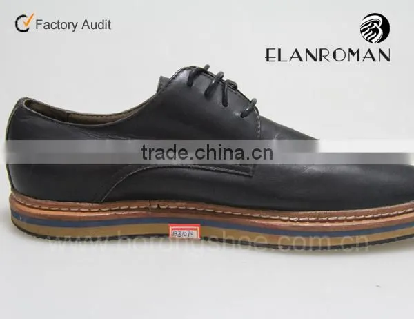 Black fashion lace up leather shoes for men in Guangzhou manufacturer