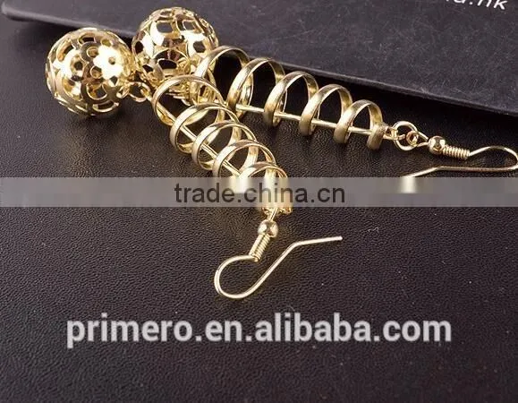 New models fashion jewelry Spiral gold hollow Pellet dangle drop earring