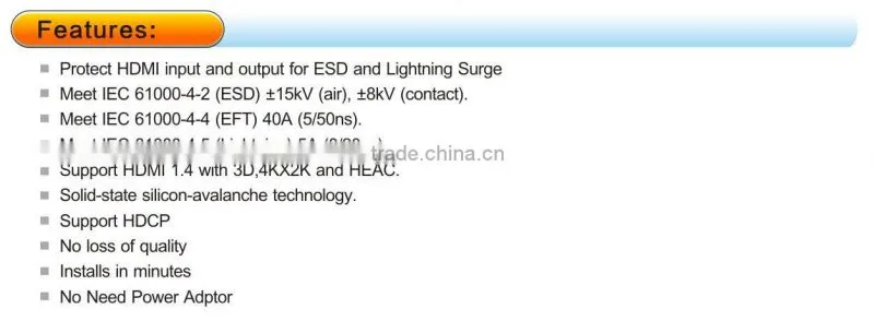 HDMI ESD, Surge, EFT,Lighting Protector Protection against ESD/Power Surge-HDMI 1.4, 3D, HDCP