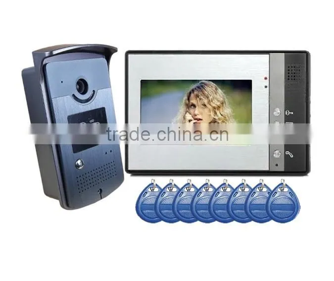 Apartments 7" Monitor Home Color Video Door Phone Intercom System Kit Support ID card unlock + Power supply +Electric control L