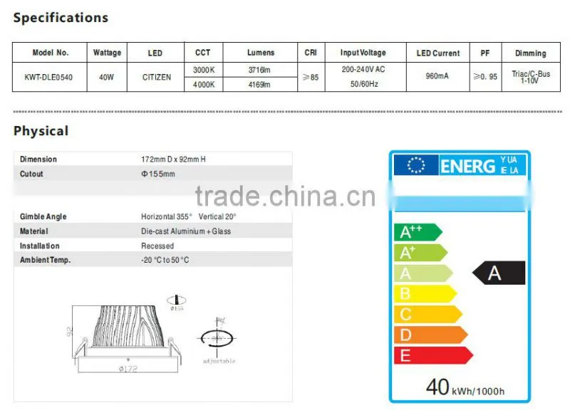 CE/RoHS/SAA High Power Good Price Rotatable Commercial COB LED Downlight