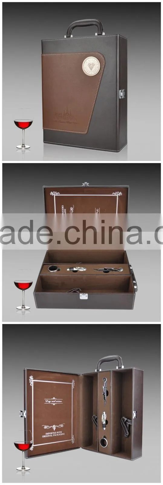 Wholesale Custom 2 Bottle Leather Champagne Glass Packing Box
