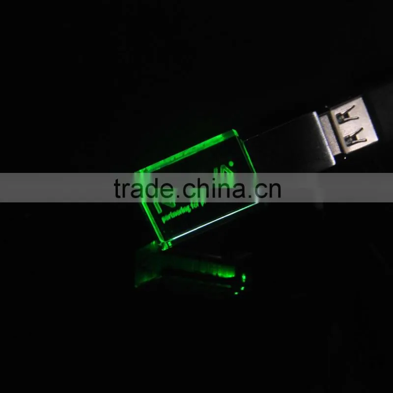 Full/real Capacity4G/8G/16G/32G Laser Engraving Logo Cystal Material USB Drive and Metal USB Disk With LED Lighting
