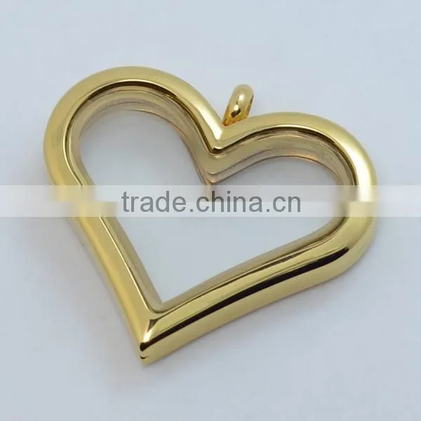 2015 fashion plain heart shaped glass photo floating locket,beautiful stainless steel heart floating locket pendants