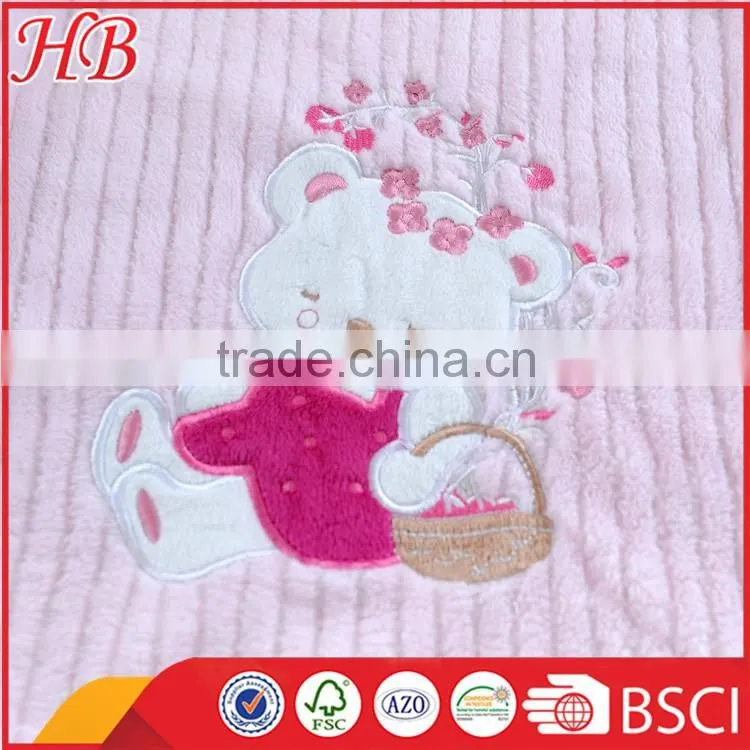 embroidered coral fleece baby blanket with rib