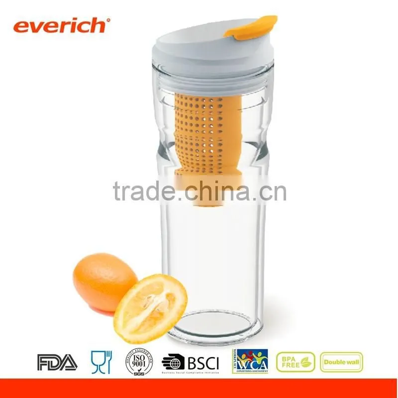 Everich 16oz Double wall tritan tumbler with flip lip and fruit infuser
