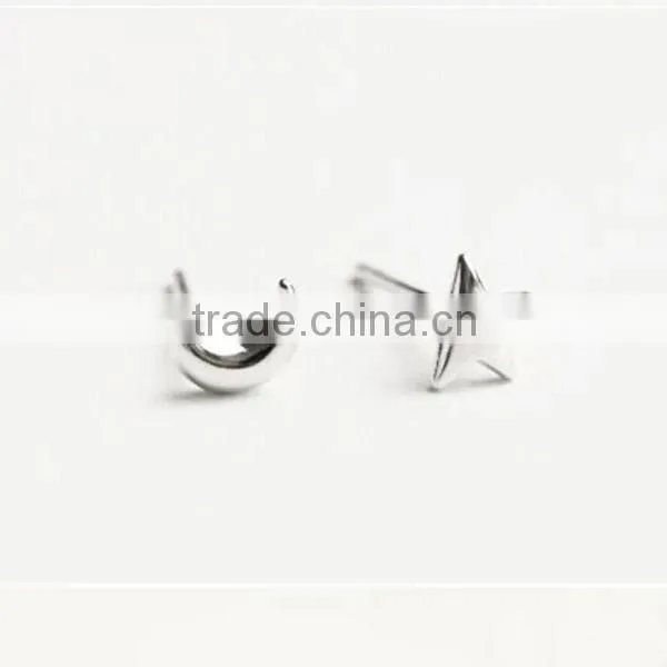 Hot sale fashion earring,925sterling silver jewelry wholesale/cute star and moon stud earring