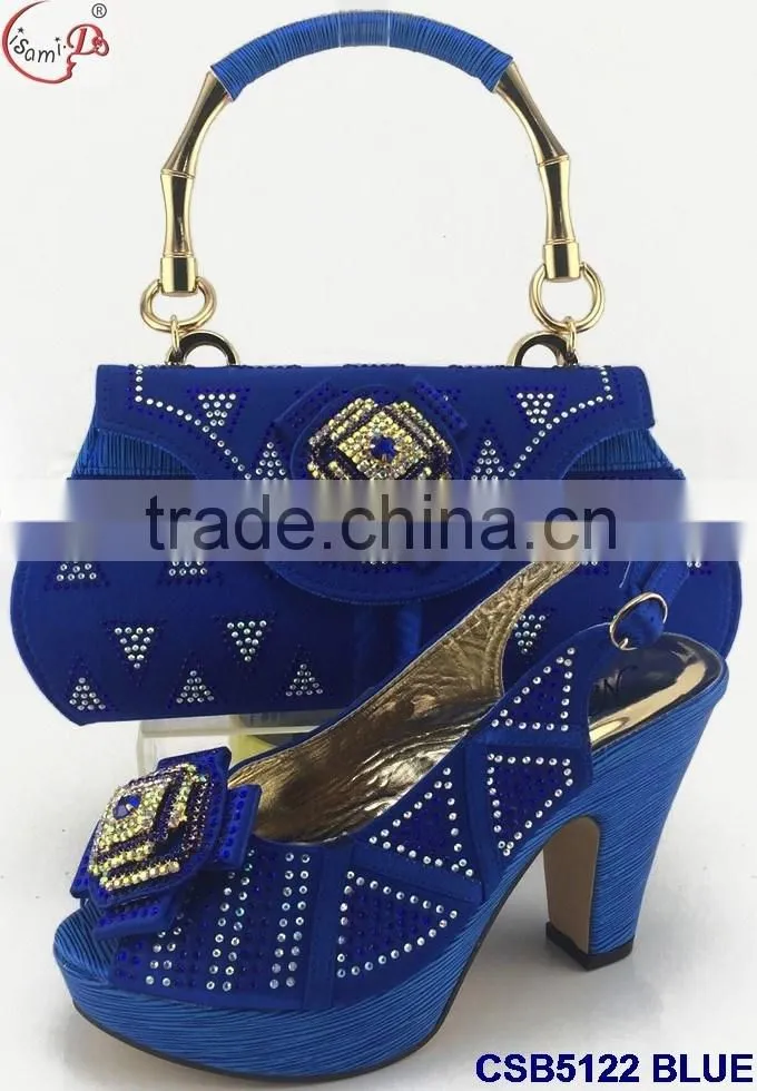 CSB5122 Fashionable design good quality fast shipping royal blue shoes matching bags for ladies