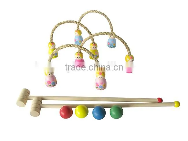 Croquet kokeshi style entertainment item,Kids outdoor sports wooden croquet mallet balls set