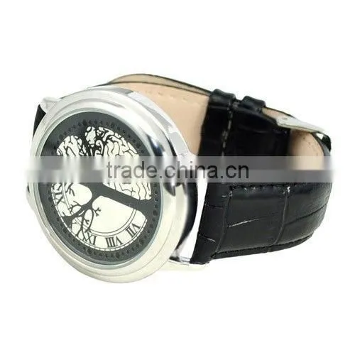 touch screen led watch with bule light three face leather pu brand