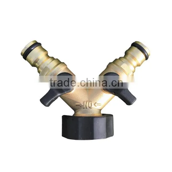 Garden Hose 2 Way Splitter - Solid Brass Y Tap Connector Valve - Leak Free Warranty