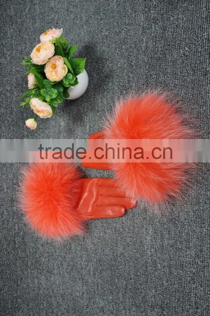 100% Genuine Fur Leather Gloves / Ladies Leather Gloves/Real fox fur leather gloves