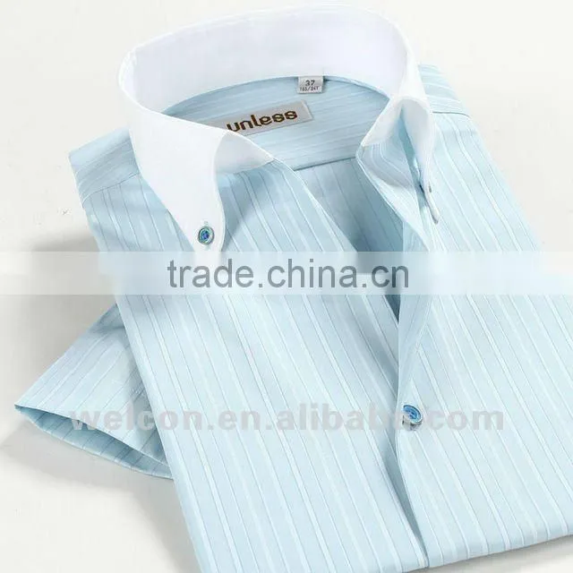 Italian style button collar tredny stripe 100% cotton short sleeve hot sale fashion men shirt