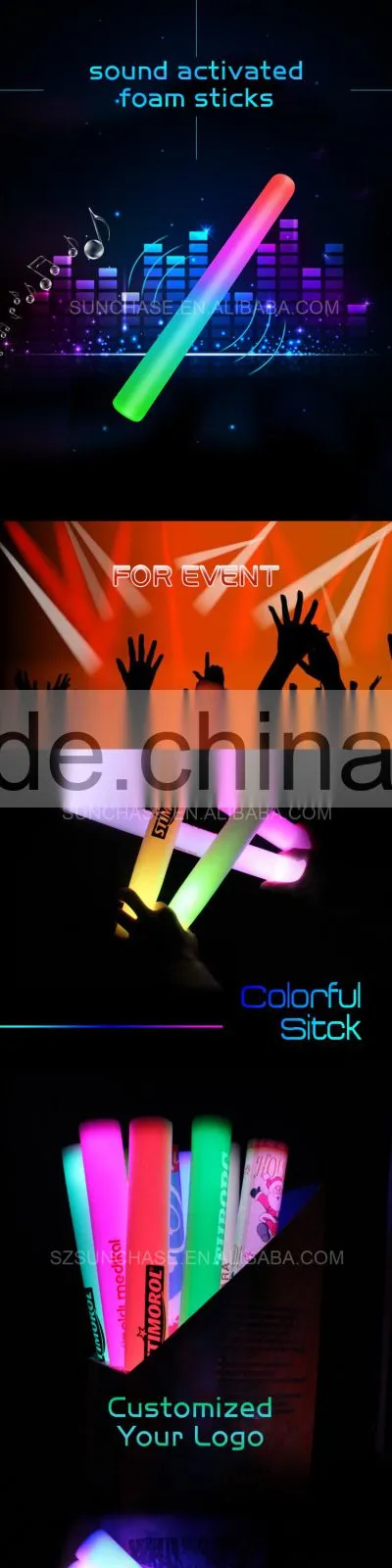 Sound Activated LED Flashing Light Foam Stick, 2016 New Design Foam Stick with sound activated