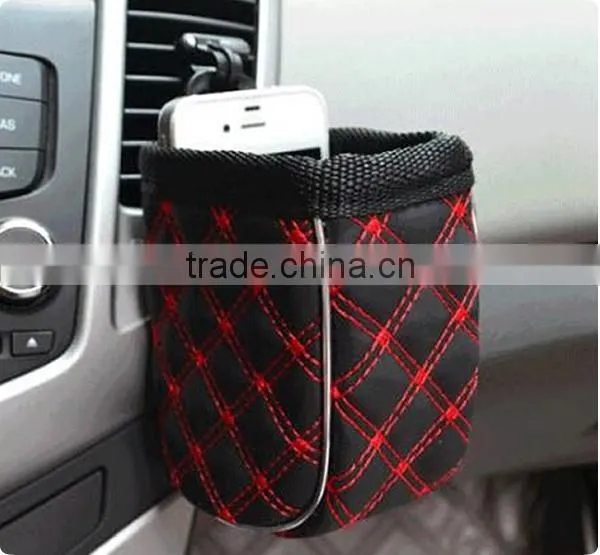 New Car Wind Outlet Mini Synthetic Leather Storage Bag, Clutter Pouch Black-Red