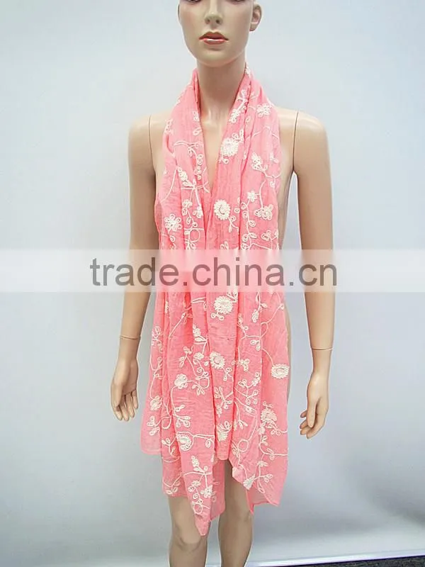 Pink emboss fashin flower scarf