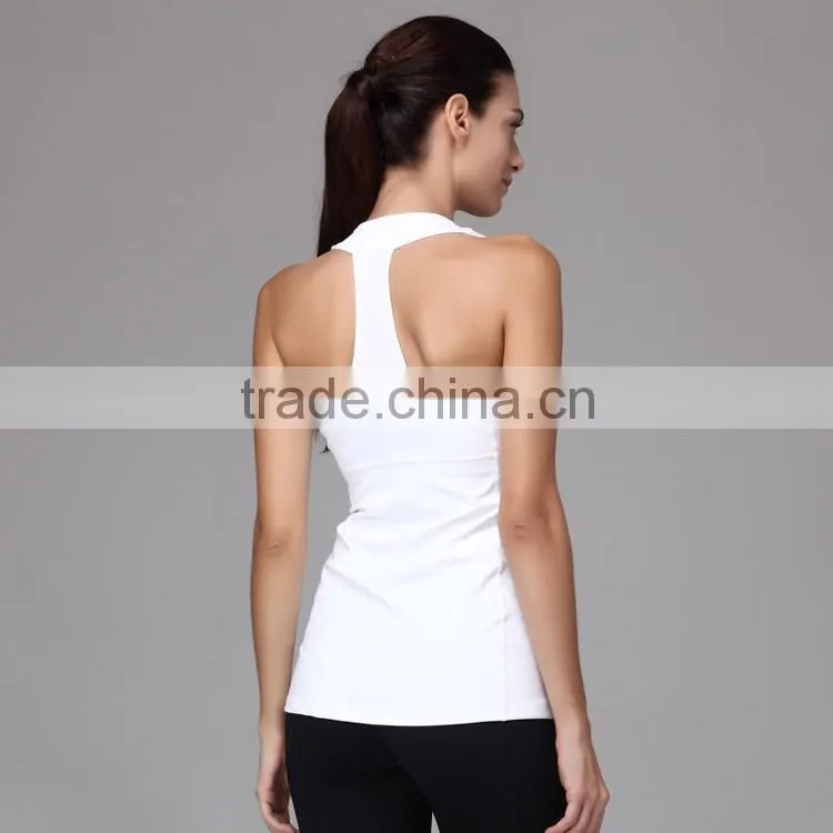Wholesale Plain White Top Women Workout Fitness Clothing Yoga Tops