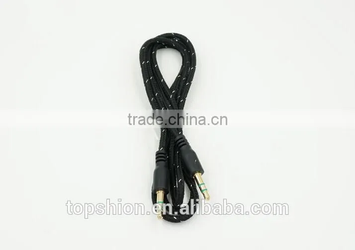 Braided car aux audio cable usb cable 3.5mm stereo audio cable male to male