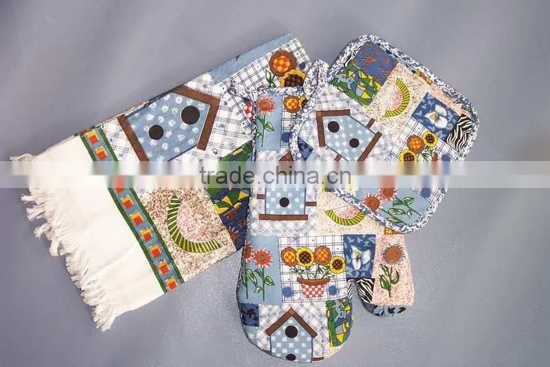 3 pcs pigment print cotton cooking kitchen oven mitten set