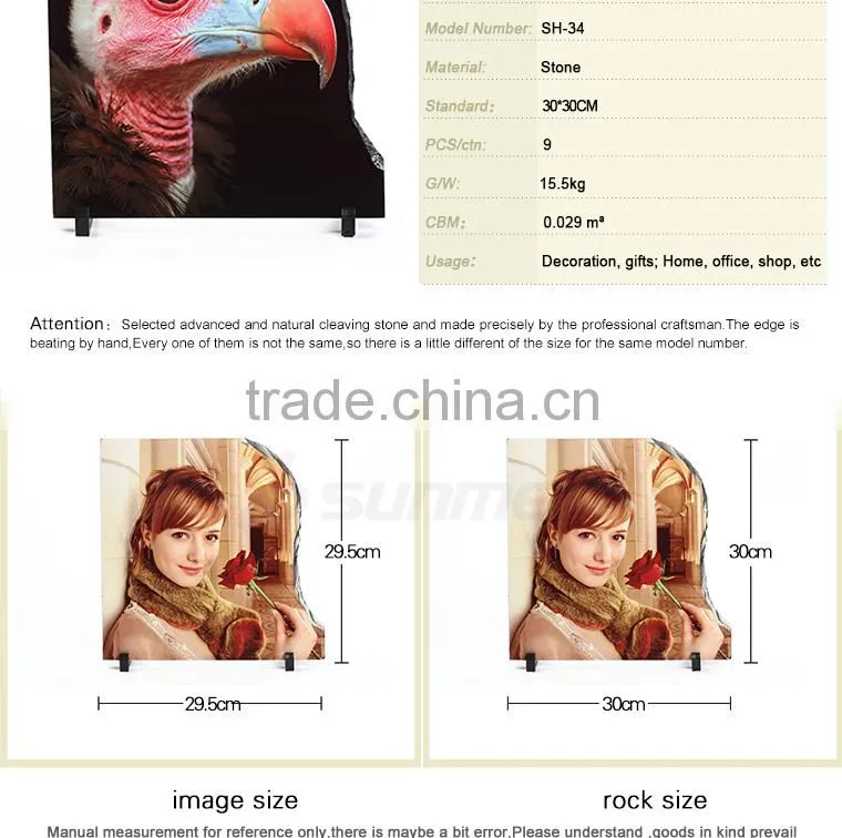 Sunmeta cheap supply irregular shaped 30*30cm heat press rock slate photo(SH-34)