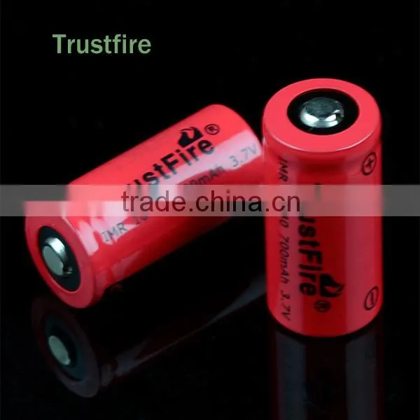 TrustFire wholesale IMR16340 3.7v 700mAh rechargeable high drain lithium battery for flashlight, E-cig, power tools