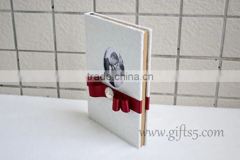 Elegant white lace wedding guest book wiht photo frame put your own photo on the book