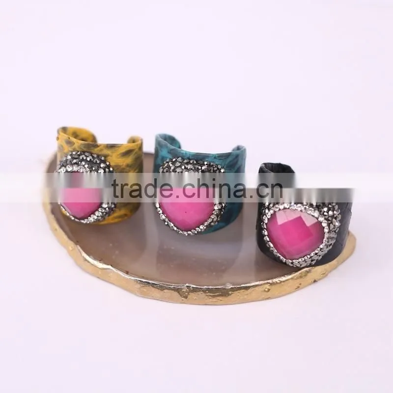 Fashion Agate, Turquoise Gemstone Snakeskin Rings, with Crystal Zircon Paved Charm Jewelry Finger Druzy Ring