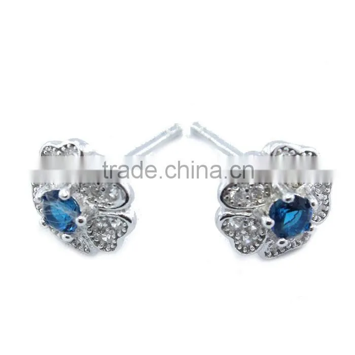 Rhodium plating 925 sterling silver gemstone flower stud earring