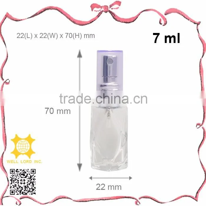 7ml unique shape transparent glass bottle with pump sprayer